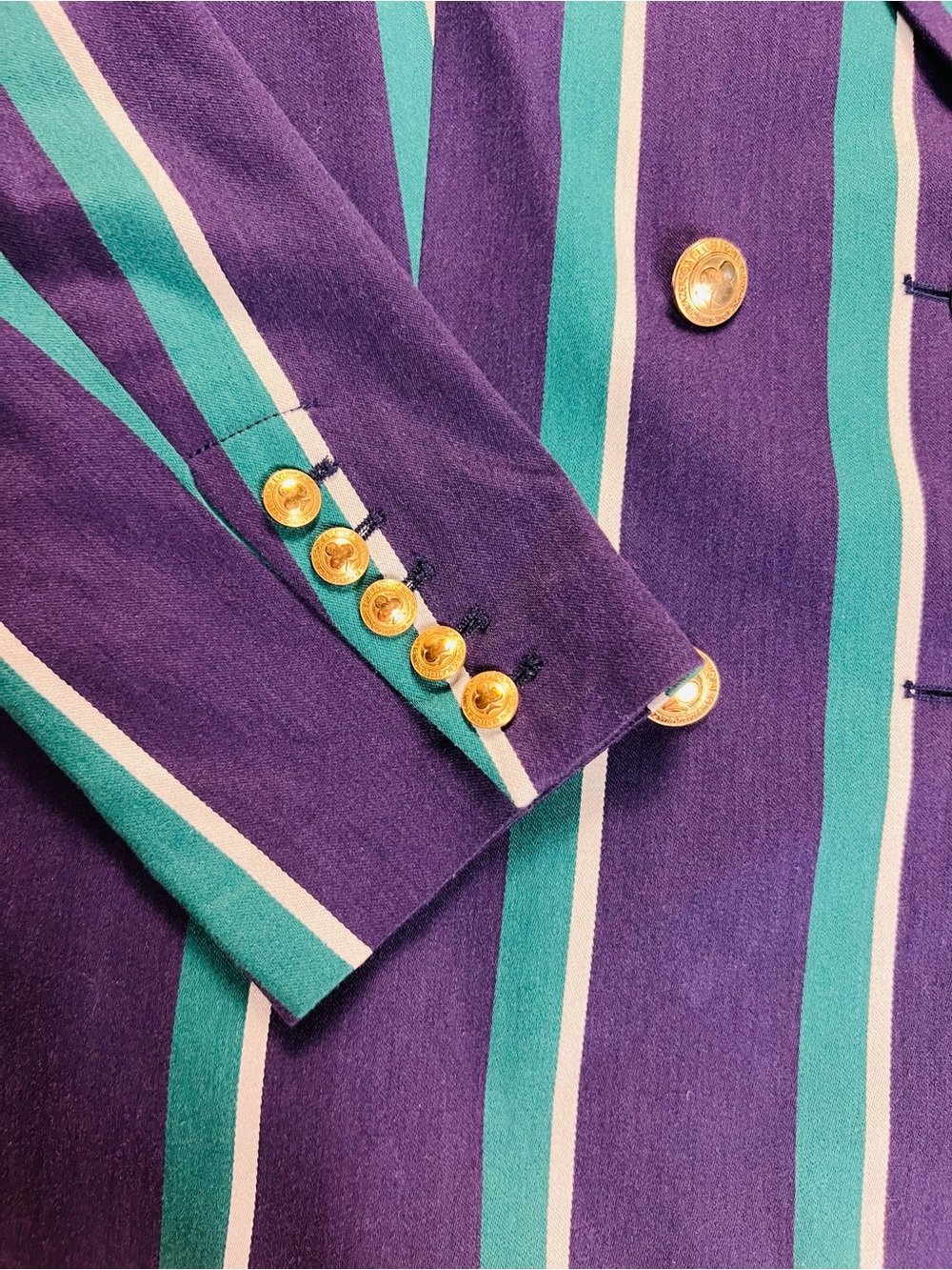 Rowing Blazers x Target Striped Double-Breasted Blazer – Navy, Teal & White – L - Picture 10 of 15